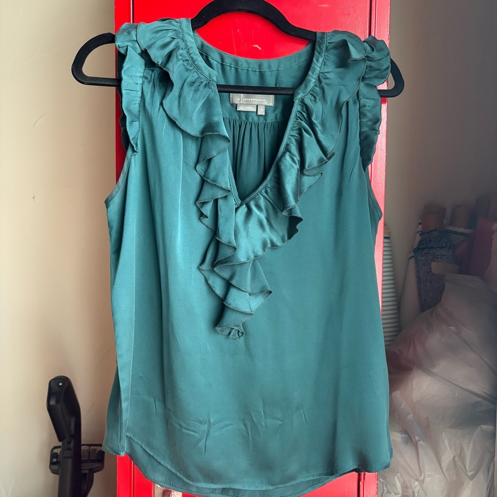 Anthropologie Silk Teal Sleeveless Blouse